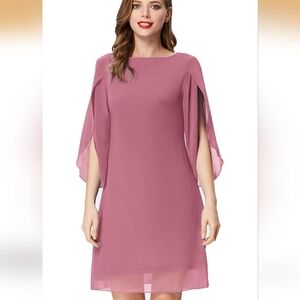 Grace Karin Dusty Rose Summer Chiffon 3/4 Sleeve Shirt Dress. Size 14. NWT.